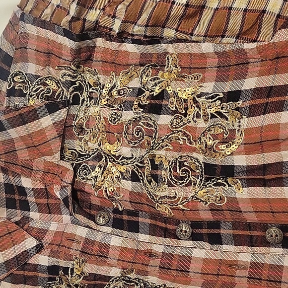 NWOT Free People plaid embroidered & sequin detail top - Picture 2 of 6